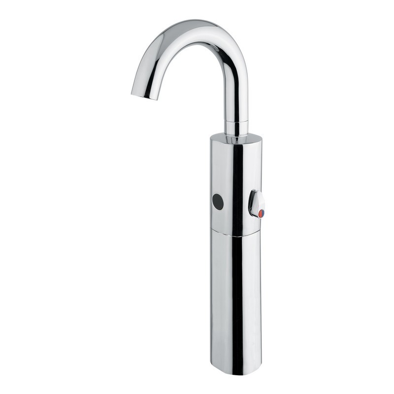 Mezclador electrónico colección CURVE con sensor a infrarrojos, para lavabo, con prolongación en altura. Alimentación de red 230