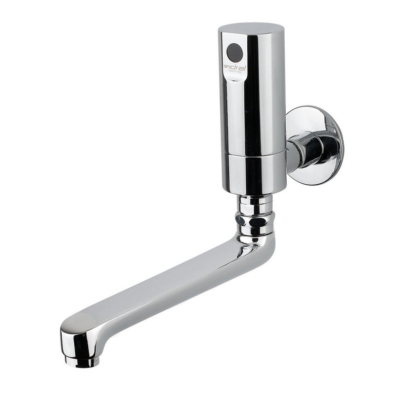 Robinet de lavabo/évier électronique mural série ONE à détection infrarouge, bec mobile inférieur à 140 mm. Alimentation à piles