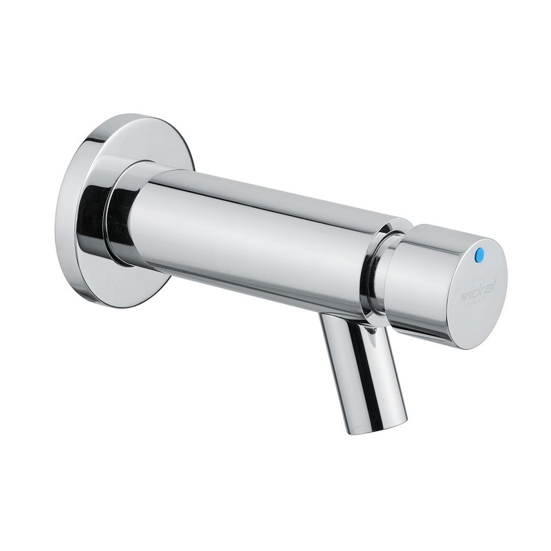 Grifo temporizado colección MINIMAL de pared para lavabo, con pulsador