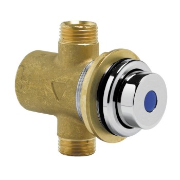 Concealed self closing basin tap with fitting for thin walls. Push button control