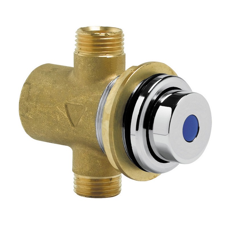 Robinet de lavabo temporisé encastré avec raccord de fixation pour parois fines. Poussoir