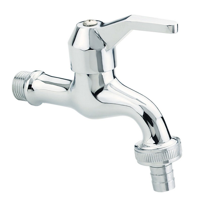 Wall mounted chromed hose fitting tap with short lever