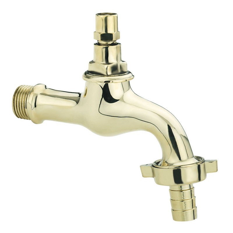 Robinet porte-tuyau 1/2“ lourd, laiton brut brillant. Vis classique et clé extractible