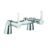 Double hole mixer with brackets for deck mounting. With ceramic disc headvalves and lever control 3/4“ male outlet
