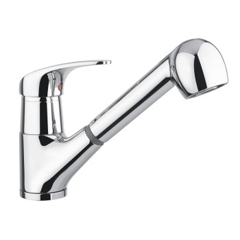 Single lever kitchen mixer with extractable hand shower and short lever