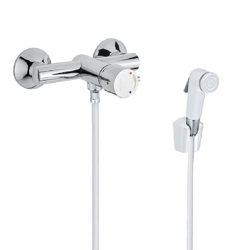 Mitigeur thermostatique murale avec flexible et douchette pour cuvette WC