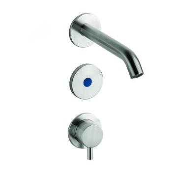 AISI 316L concealed wall mounted electronic mixer for basin with spout, powered by mains 230V
