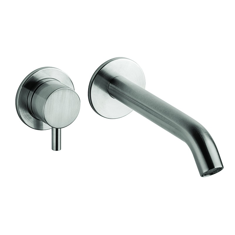 Mitigeur mural encastré pour lavabo en acier inox AISI 316L avec bec fixe