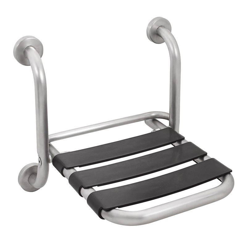 EASY series wall mounted folding shower seat without backrest. In brushed stainless steel EASY series wall mounted folding shower seat without backrest. In brushed stainless steel