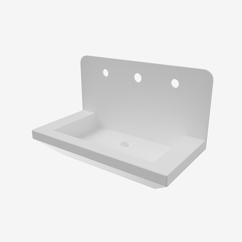Console multifonctions avec vasque à glissière intégrée en SOLID SURFACE, finition blanc mat.