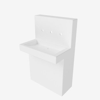 Consola multifunción con lavabo corredero integrado en SOLID SURFACE, acabado blanco mate.