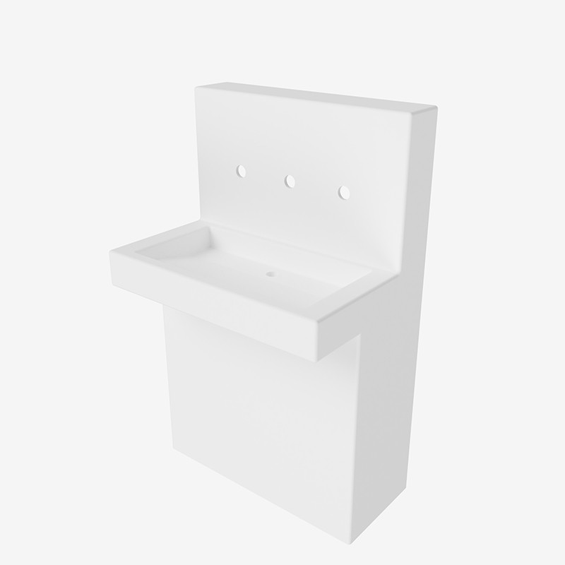 Console multifonctions avec vasque à glissière intégrée en SOLID SURFACE, finition blanc mat.