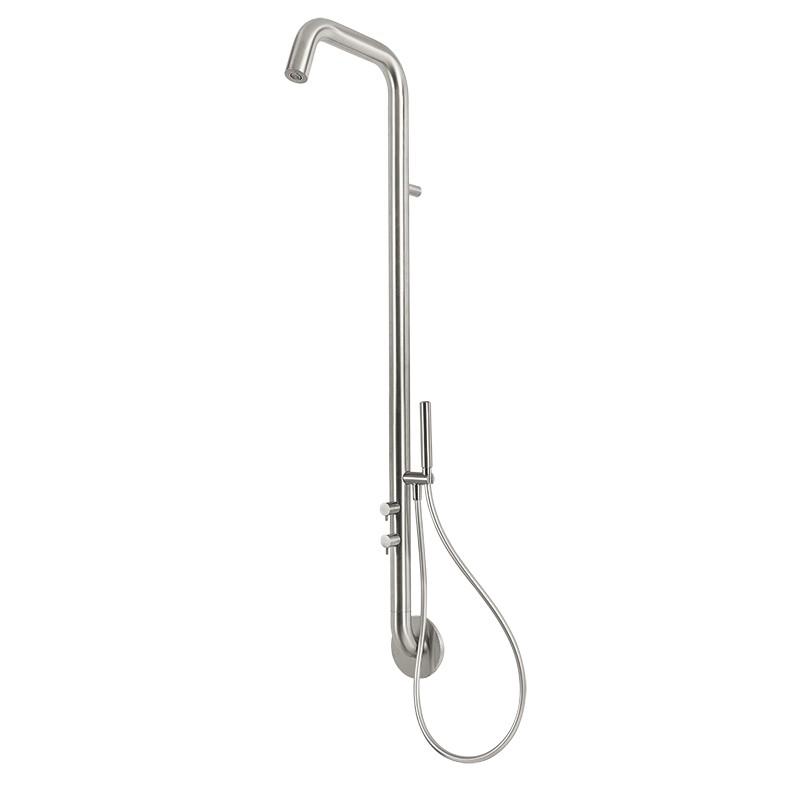 Columna ducha mural en acero inoxidable AISI 316L con mezclador monomando y teleducha