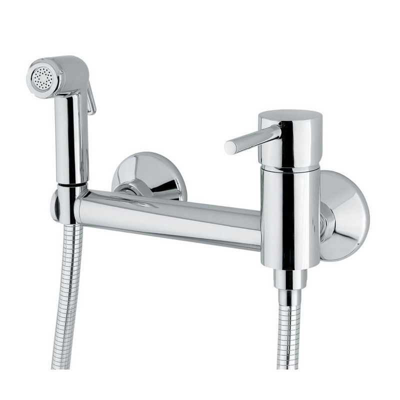 Mezclador monomando de pared coleccion EASY con palanca corta cartucho con discos ceramicos y ducha higienica Idral
